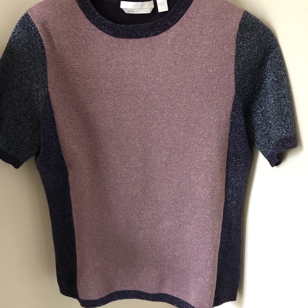 Boss merino superfine short sleeve shimmer sweater